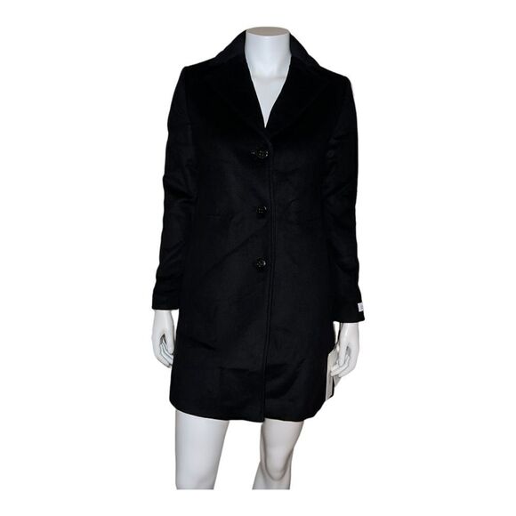 Calvin Klein Women's Single-Breasted Button Coat Wool Cashmere Blend Black 2 NWT - Picture 2 of 9